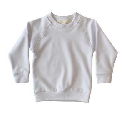 The Baby Blanks Winter Crew is a 100% cotton, elastane, unbrushed fleece.  6 colours.  Size 1 - 5.  Generous fit.  Good length.  Great printable kids crews.