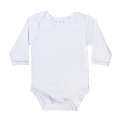 The Baby Blanks Long Sleeve Bodysuit is ideal for printing and embroidering on.  Size newborn to 12 - 18 months.  6 colours.  Great quality, printable baby clothes.