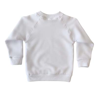 The Baby Blanks Winter Crew is a 100% cotton, elastane, unbrushed fleece.  6 colours.  Size 1 - 5.  Generous fit.  Great printable kids crews.