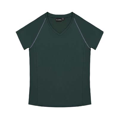 The Cloke Womens XT Performance Tee is a v-neck, polyester performance tee. Quick dry. Available in 12 colours. Sizes 8 – 22. Great performance sports wear.