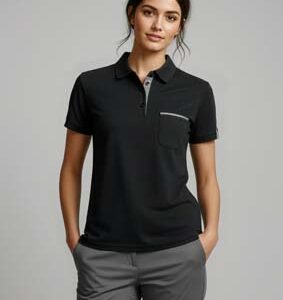 The Biz Collection Ladies Edge Polo is a 65% polyester, 35% cotton pique knit polo shirt.  Black/Check.  Sizes 6 – 24.  Great polo shirts & uniform clothing.