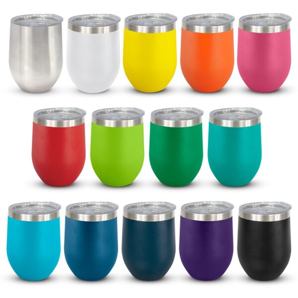 The Cordia Vacuum Cup Powder coated is a 300ml double wall, vacuum insulated stainless steel cup.  Can be used for stemless wine cups.  13 colours. 