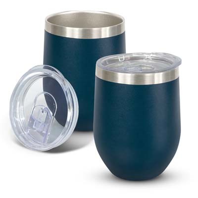 The Cordia Vacuum Cup Powder coated is a 300ml double wall, vacuum insulated stainless steel cup.  Can be used for stemless wine cups.  13 colours. 