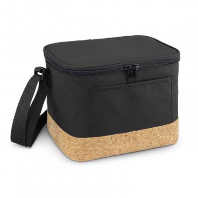 The Coast Cooler Bag is a smart 6l cooler bag.  Cork accent panel on base.  Black polyester outer.  Slip pocket and adjustable strap.
