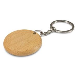 The Artisan Key Ring Circle is a natural wood keyring with a shiny chrome split key ring.  Great eco friendly promo key ring.