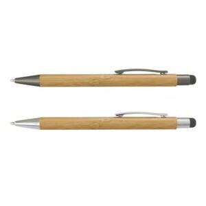 The Lancer Bamboo Pen is a retractable bamboo ball pen with stylus.  Available in 2 colours.  Suitable for engraving.  Black ink.