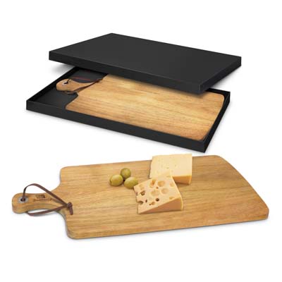 The Villa Serving Board is stylish acacia serving board.  Leather strap.  Available for blank corporate gifts - perfect for engraving.