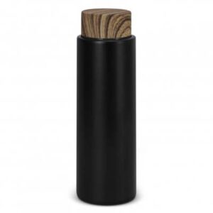 The Medina Vacuum Bottle is a 480ml stainless steel vacuum bottle.  Screw Top.  Wood grained water transfer lid.  In Black.