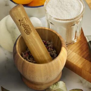 The Mortar & Pestle is a compact set made from natural bamboo.  Perfect for corporate gifting, and general personalised gifting. 