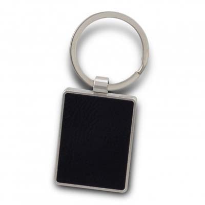 The Capulet Key rings come in 3 shapes.  Shiny Nickel key rings with Black textured PU that can be engraved. 