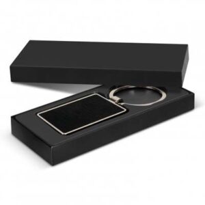The Capulet Key rings come in 3 shapes.  Shiny Nickel key rings with Black textured PU that can be engraved. 