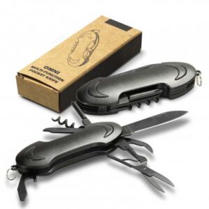 The Omni Multi-Function Pocket Knife packs practical tools into a compact, easy carry design.  Blank products, in stock.  Ready to be engraved with your clients logo.