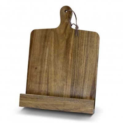 The Keepsake Recipe Book holder is the perfect gift for the kitchen lovers.  Acacia wood.  Engravable.  Perfect for books, tablets while your clients are whipping up a storm.
