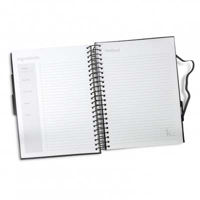 The Keepsake Recipe Journal is a 210 page spiro bound journal.  Can be debossed/engraved.  Available in Grey - Pairs well with the Keepsake Recipe book Holder