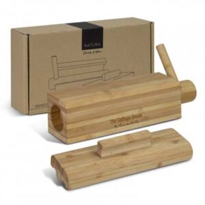 The Bamboo Sushi Maker is a great gift for sushi lovers.  Natural bamboo and simple to use.  Great for engraving and print, personalising for your clients.